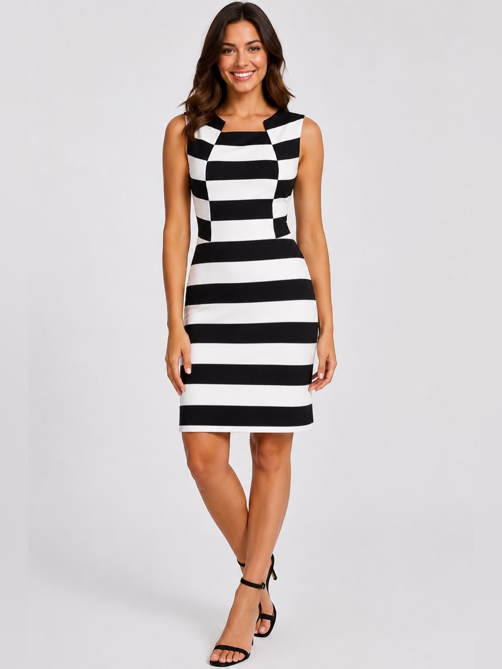 EUC Trina Turk Marsha Black and White Stripe Shift Business Casual Dress - 4
